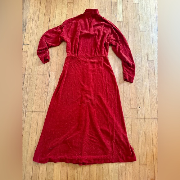 30s Vintage Orange  Velvet Long Sleeve Dress - Picture 9 of 12